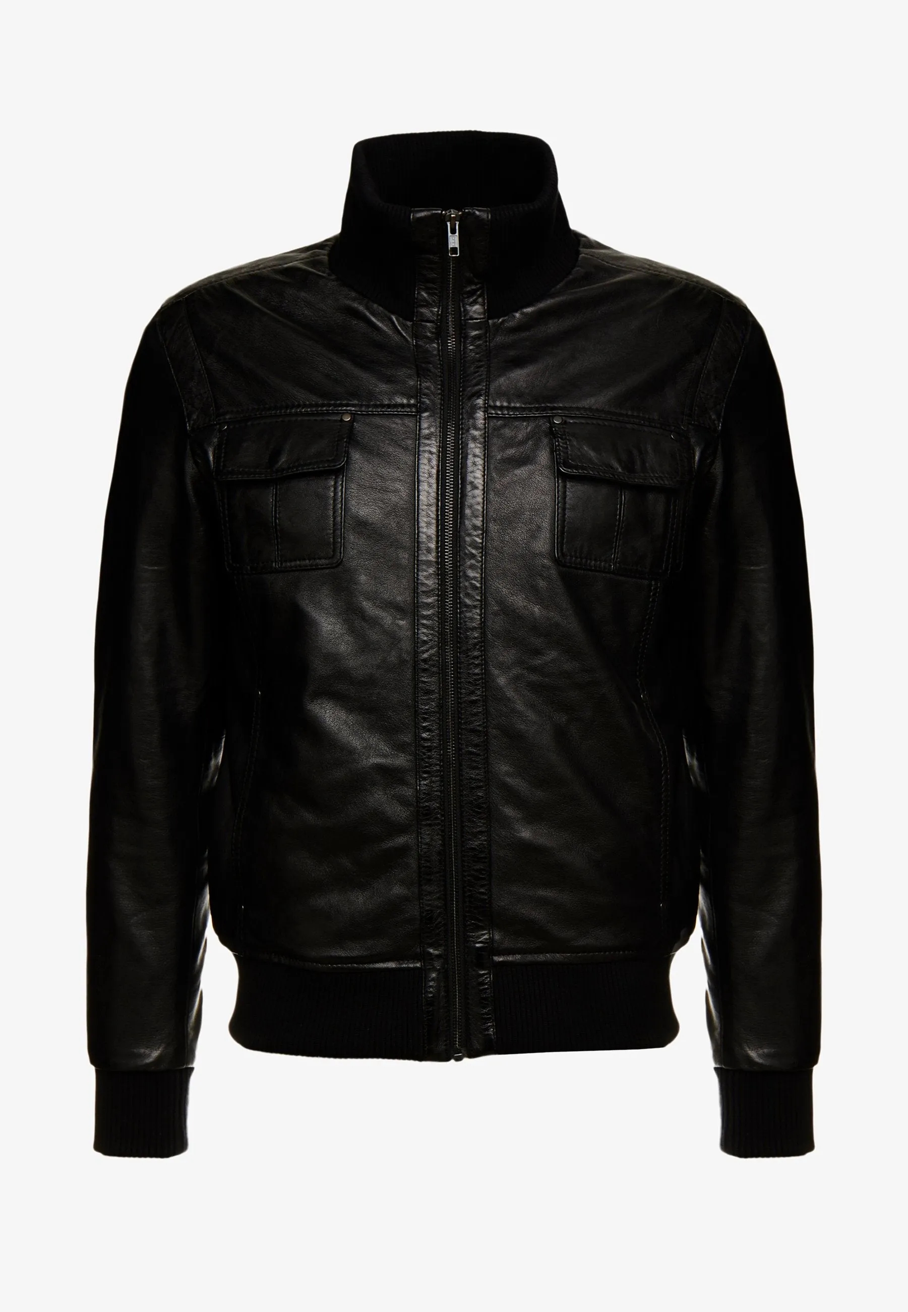 Men’s Black Leather Bomber Jacket