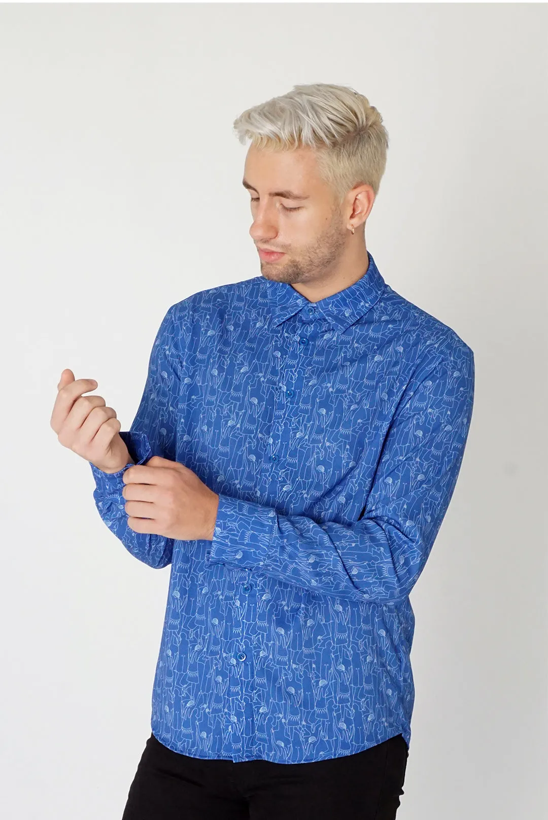 Men's Classic Long Sleeve Shirt in Blue Tiny Dancers Print