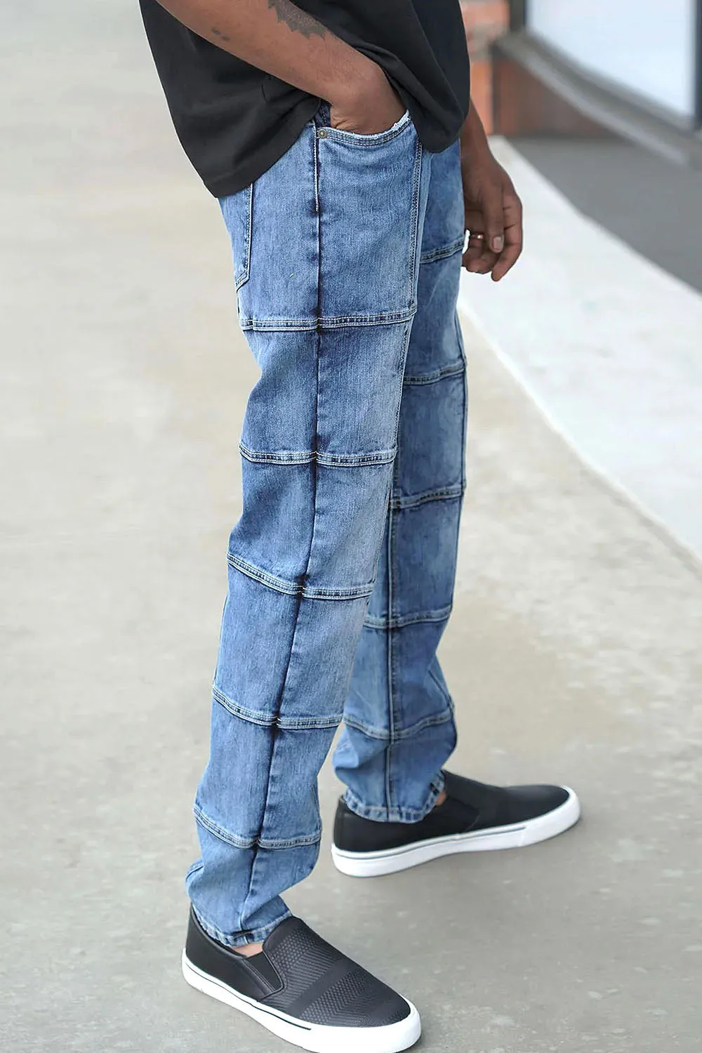 Men's Cut & Sew Blocked Denim Jeans