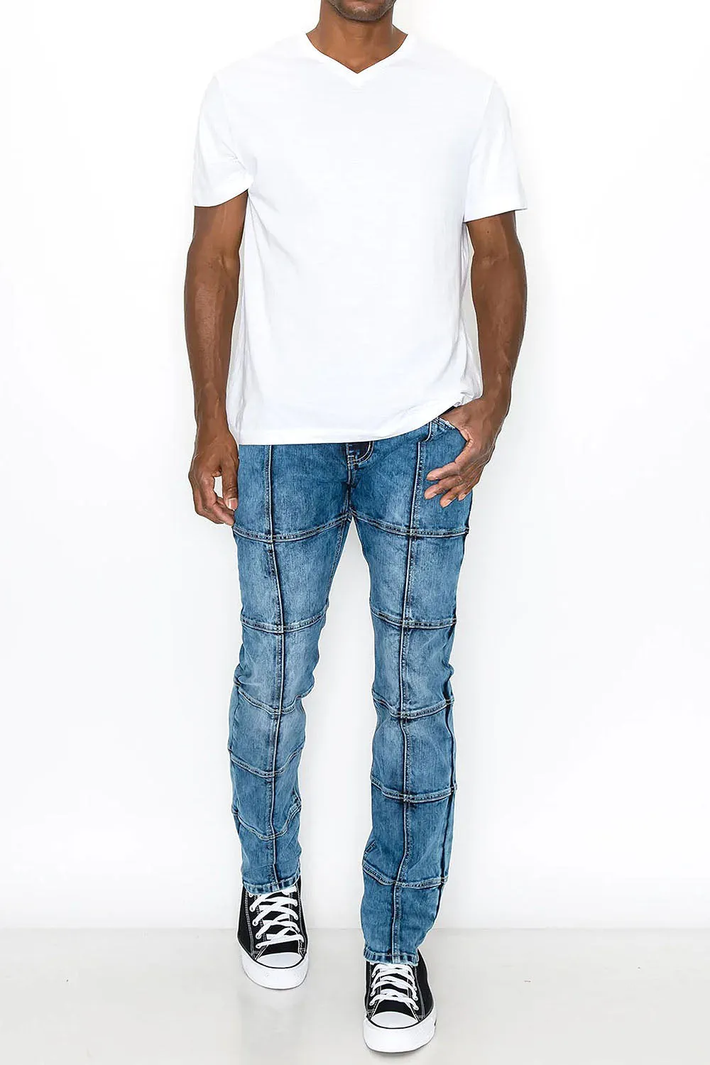 Men's Cut & Sew Blocked Denim Jeans