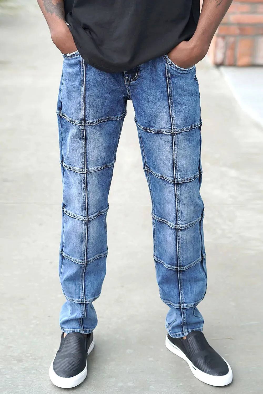 Men's Cut & Sew Blocked Denim Jeans