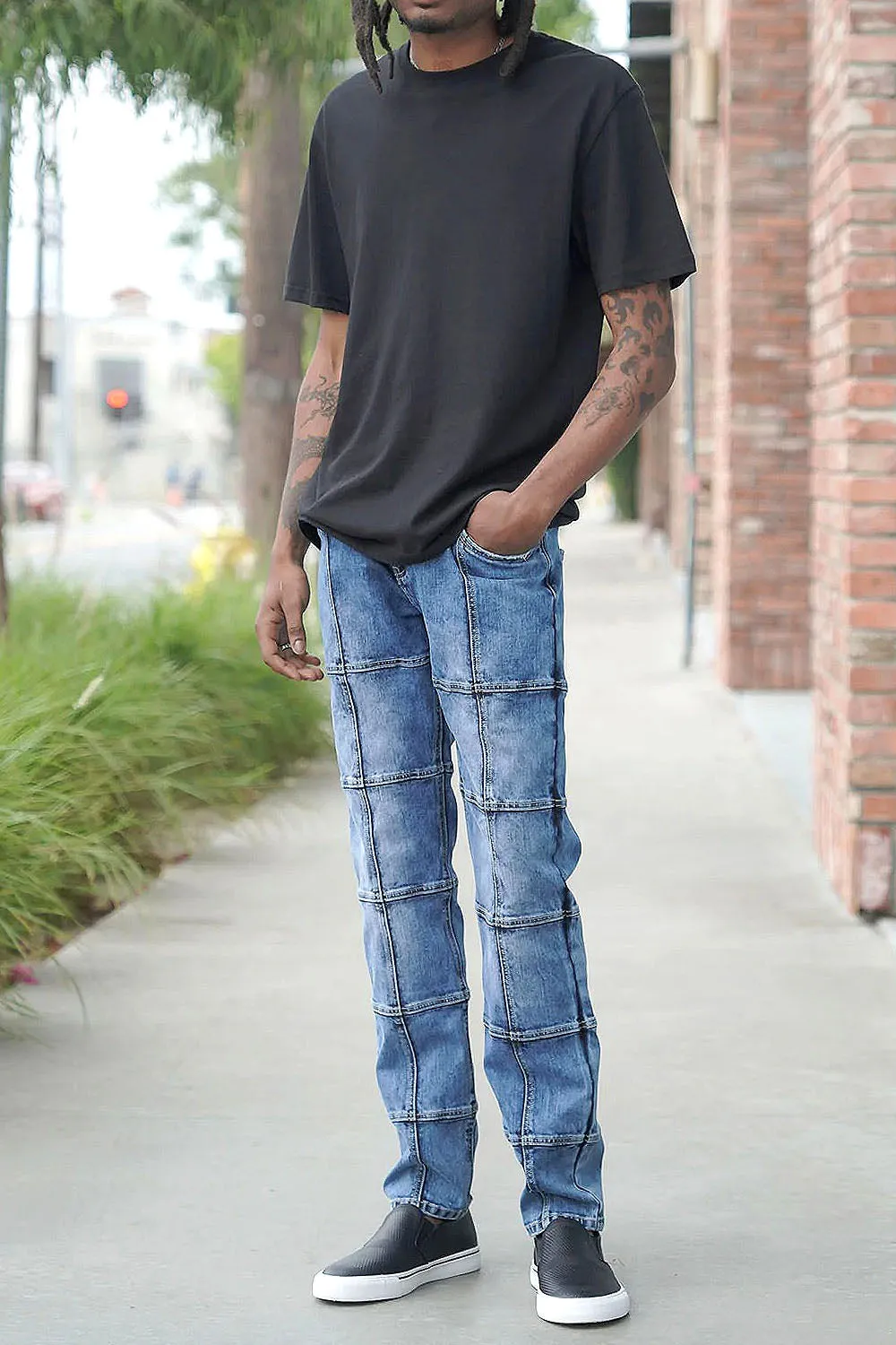 Men's Cut & Sew Blocked Denim Jeans