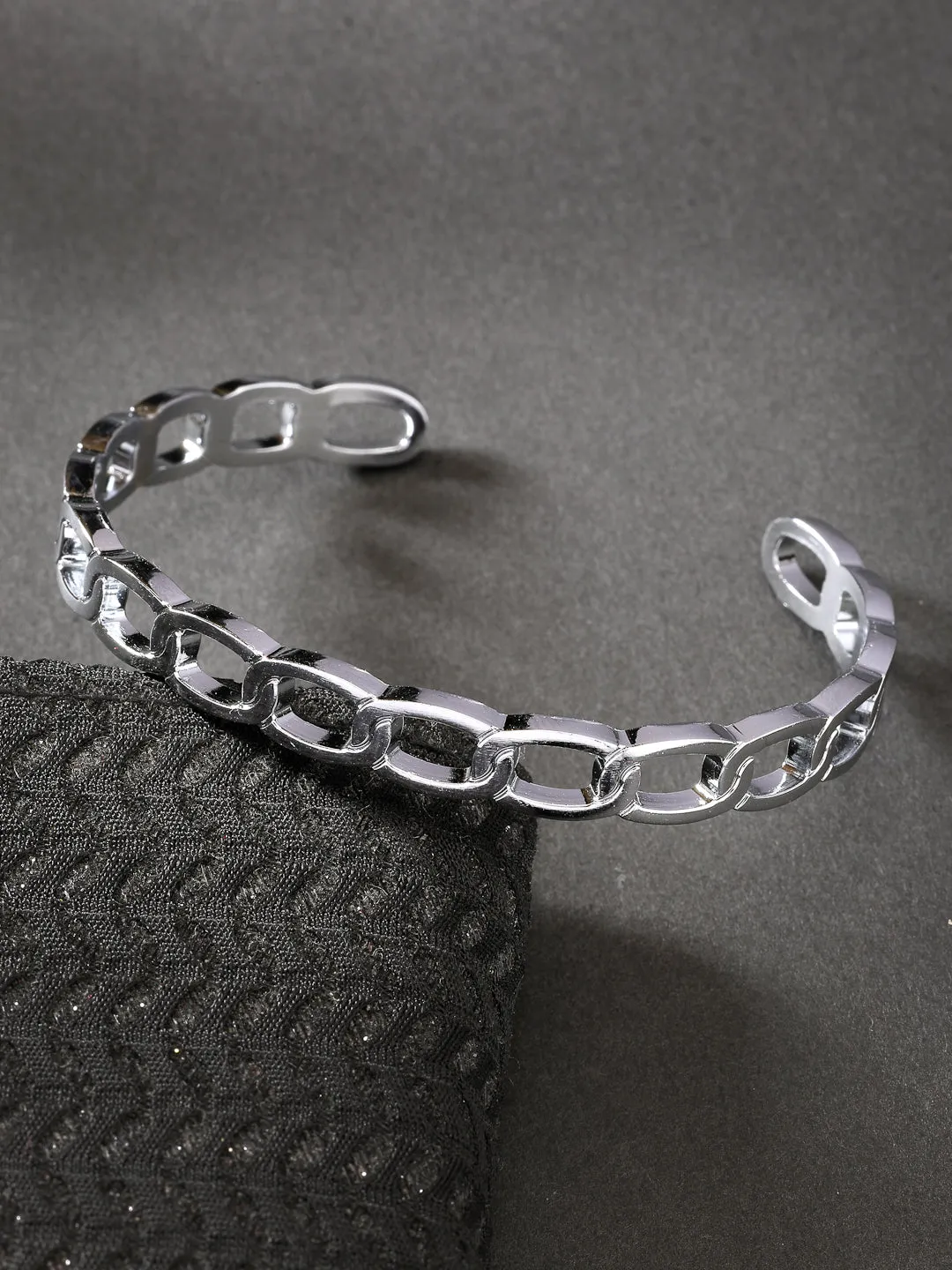 Men's Set Of 2 Rhodium-Plated Metal Cuff Bracelet - NVR