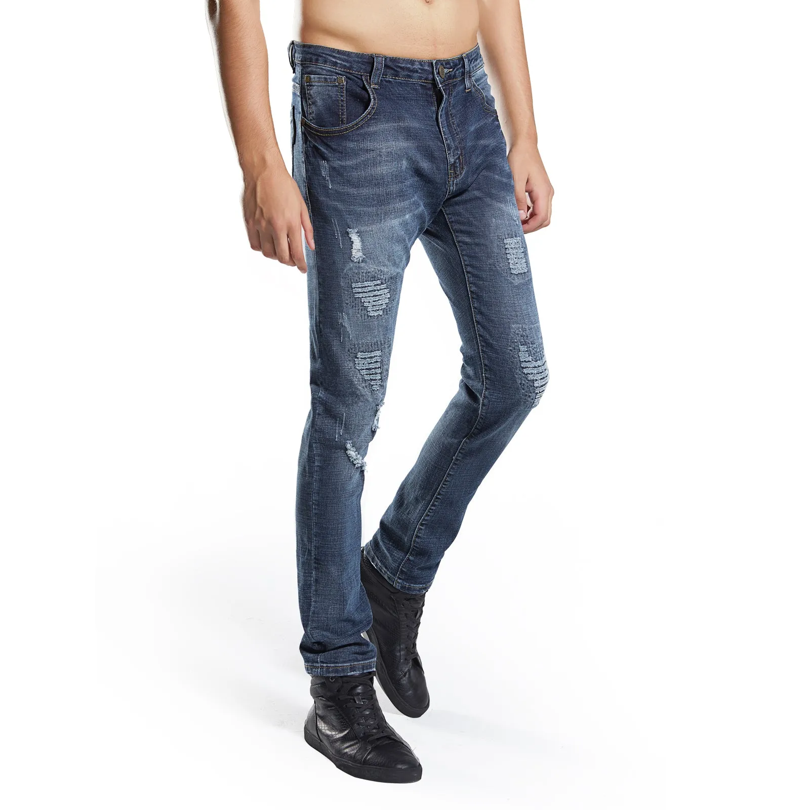 Men's Skinny Stretch Ripped Blue Jeans