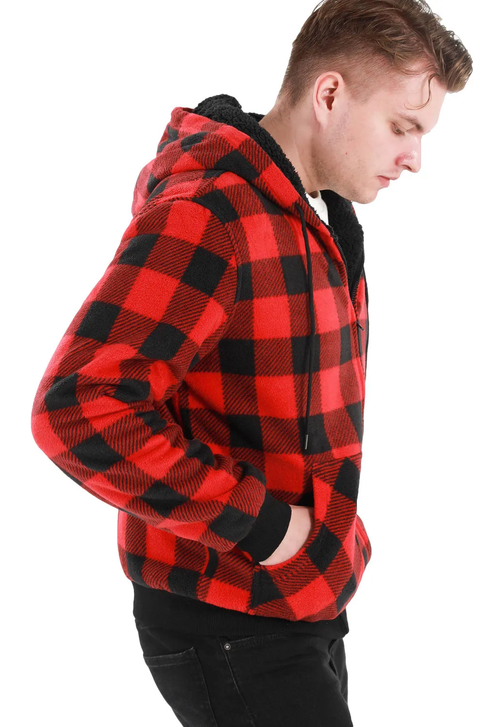 Men's Thick Sherpa Lined Checkered Plaid Hoodie Jacket,Warm Sweatshirt