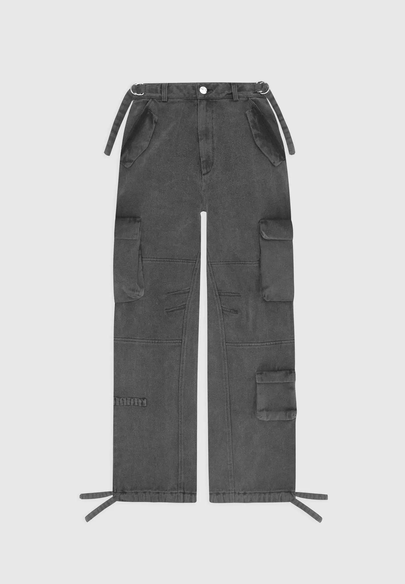 Mid Rise Cargo Pants - Washed Grey