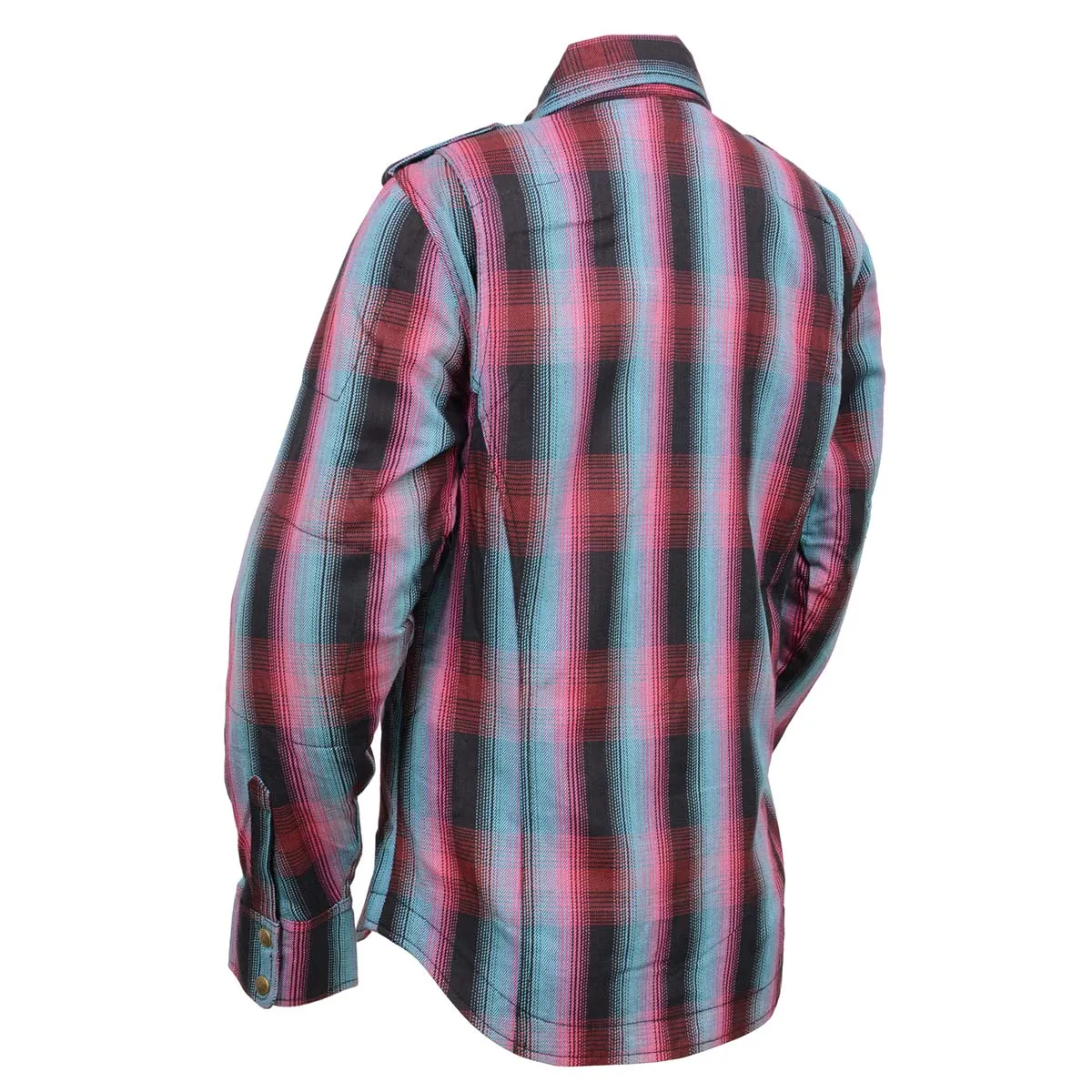 Milwaukee Leather MPL2603 Women’s Plaid Flannel Biker Shirt with CE Approved Armor - Reinforced w/ Aramid Fiber