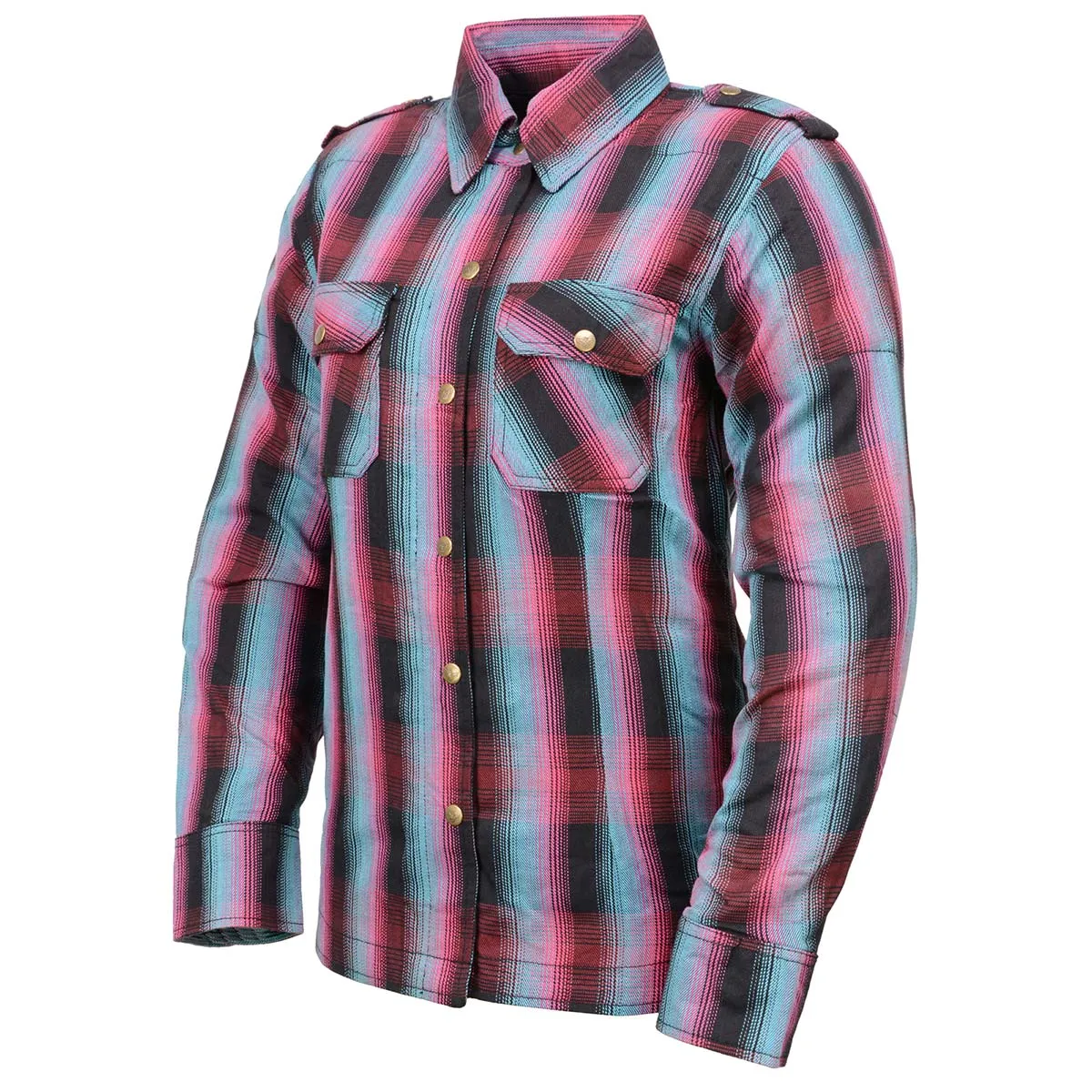 Milwaukee Leather MPL2603 Women’s Plaid Flannel Biker Shirt with CE Approved Armor - Reinforced w/ Aramid Fiber