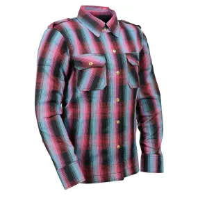 Milwaukee Leather MPL2603 Women’s Plaid Flannel Biker Shirt with CE Approved Armor - Reinforced w/ Aramid Fiber