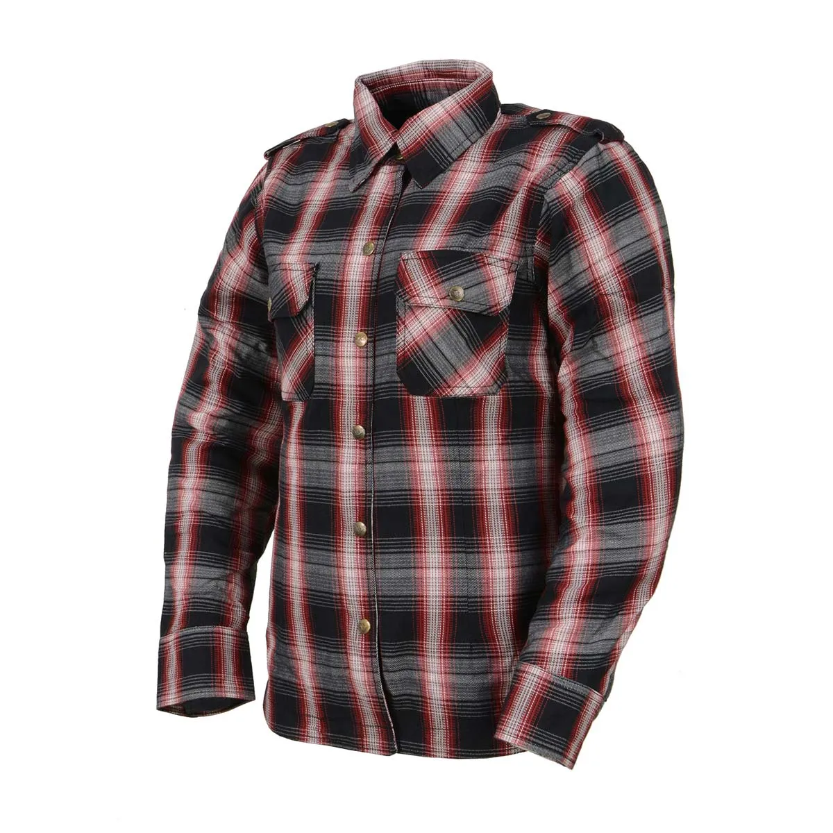 Milwaukee Leather MPL2604 Women’s Plaid Flannel Biker Shirt with CE Approved Armor - Reinforced w/ Aramid Fiber