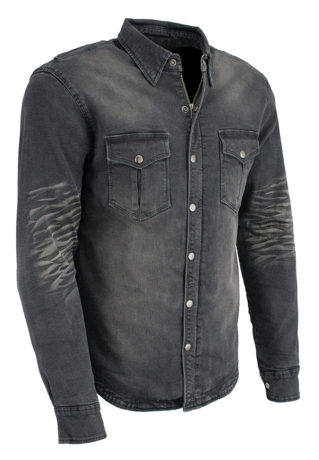 Milwaukee Leather MPM1620 Men's Black Flannel Biker Shirt with CE Approved Armor - Reinforced w/ Aramid Fibers