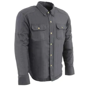 Milwaukee Leather MPM1622 Men's Black Waxy Denim Flannel Biker Shirt with CE Approved Armor - Reinforced w/ Aramid Fibers