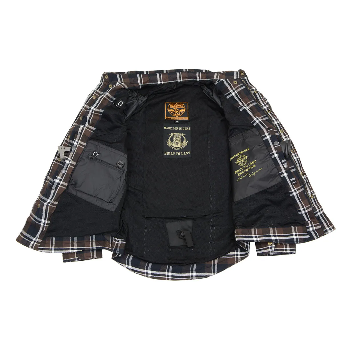 Milwaukee Leather MPM1643 Men's Plaid Flannel Biker Shirt with CE Approved Armor - Reinforced w/ Aramid Fiber