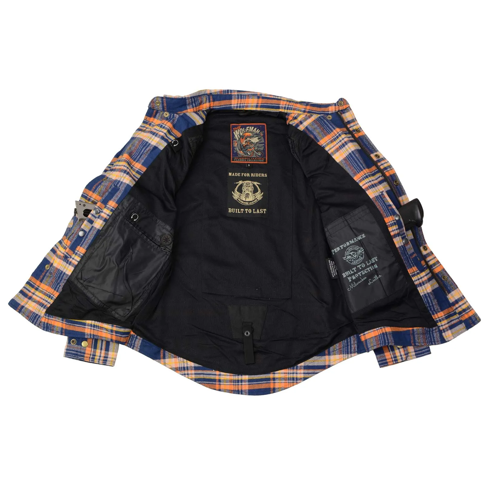 Milwaukee Leather MPM1656 Blue and Orange Flannel Biker Shirt for Men