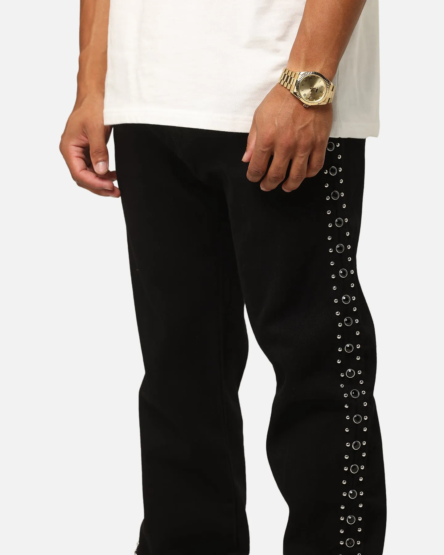 MNML V715 Out Studded Denim Jeans Black