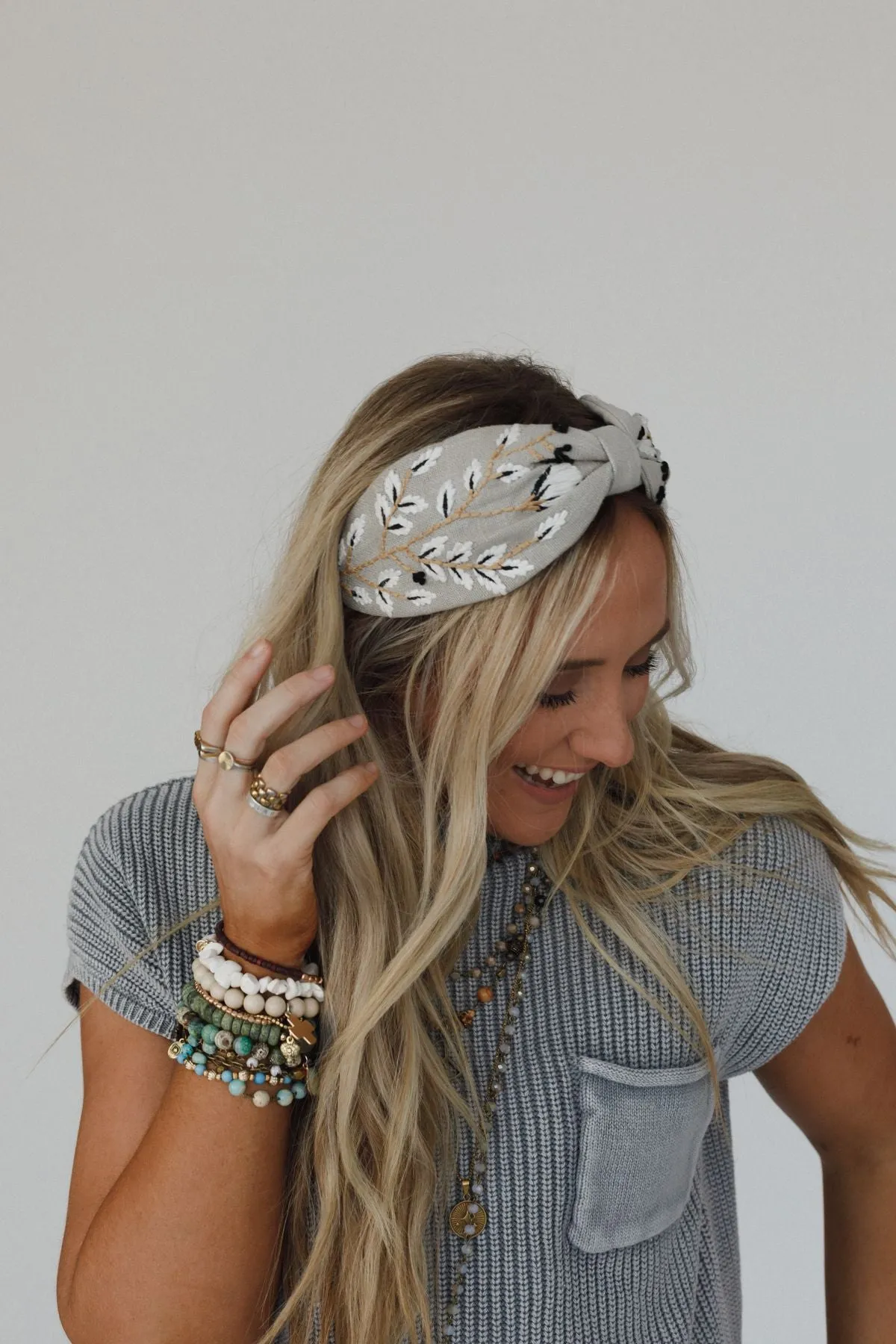 Monochrome Bloom Garden Headband - Gray