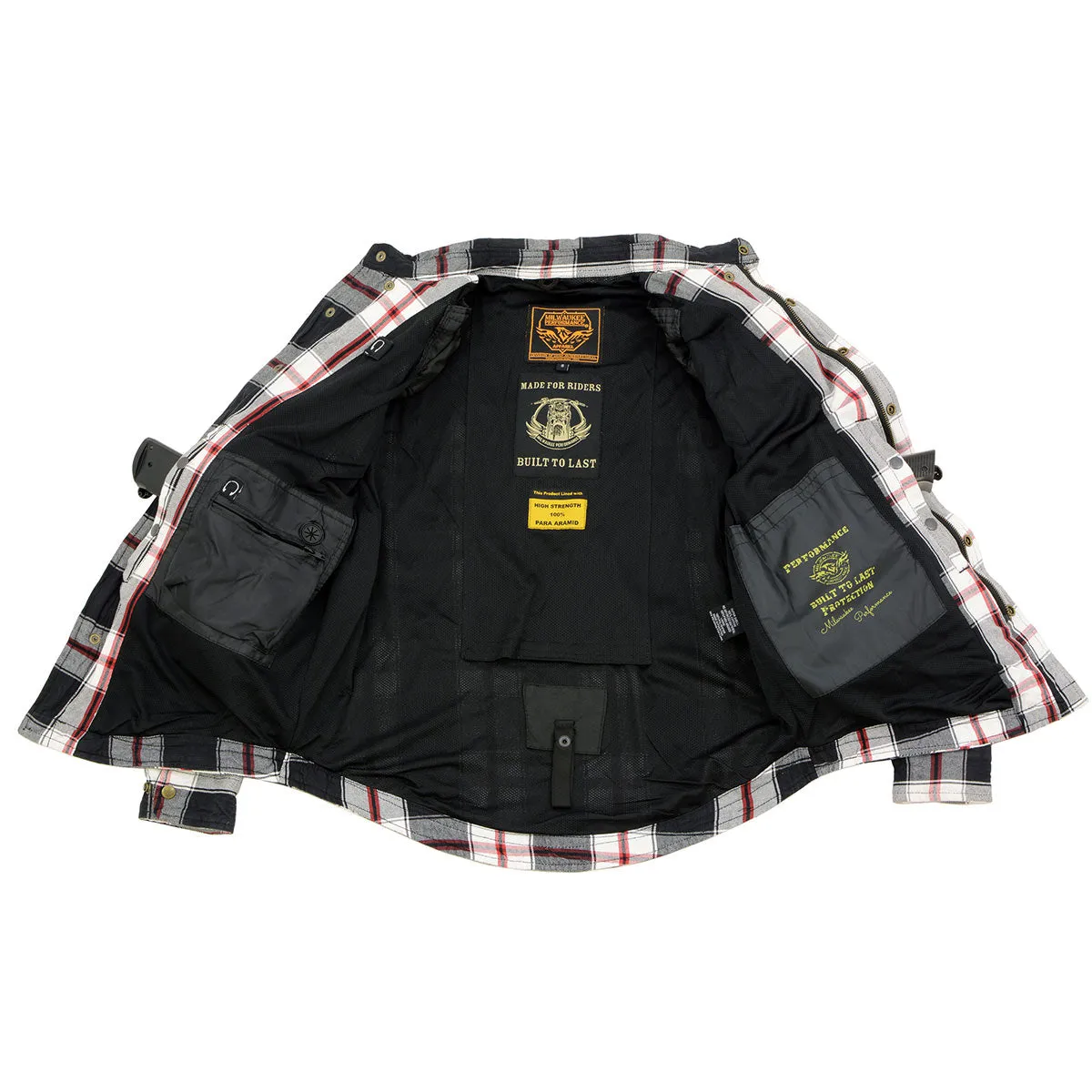 MPM1625 Men's Plaid Flannel Biker Shirt with CE Approved Armor - Reinforced w/ Aramid Fibers