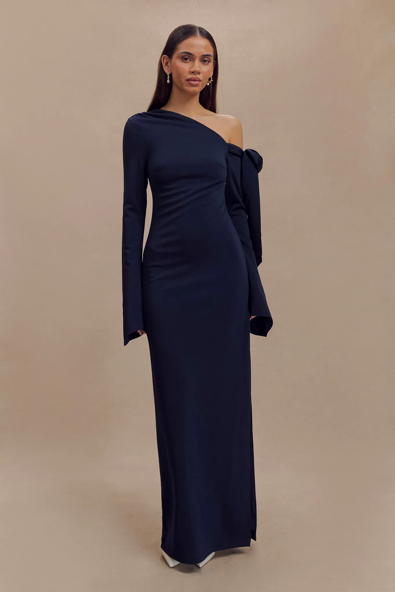 Nicola One Shoulder Crepe Maxi Dress - Dark Navy