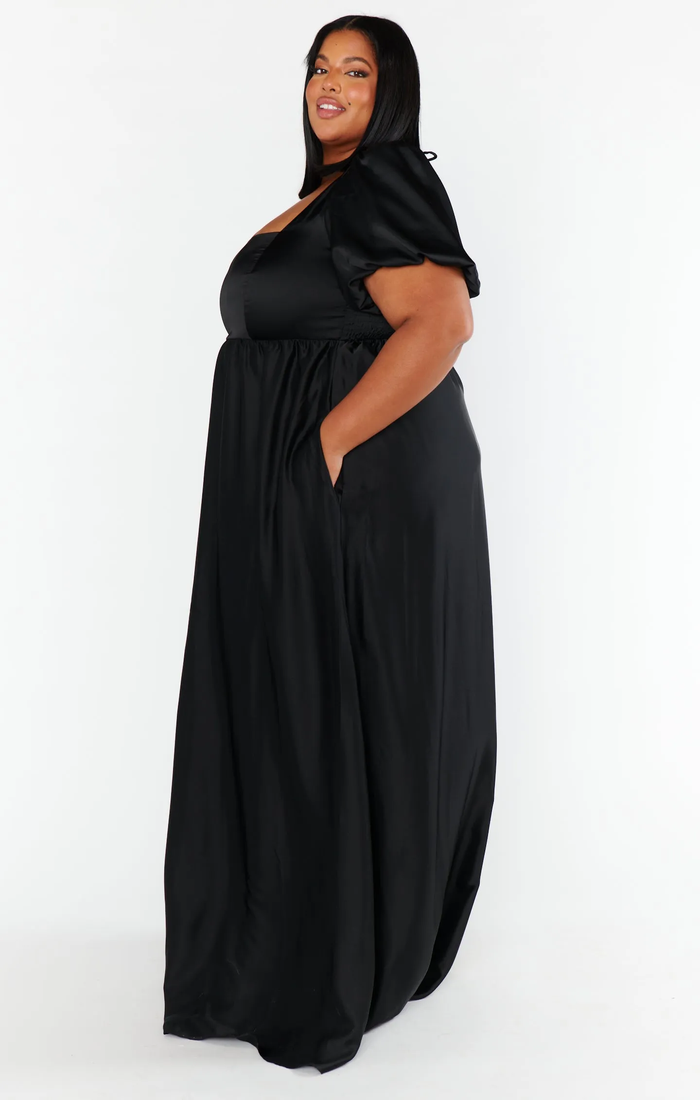 Nora Maxi Dress ~ Black Luxe Satin