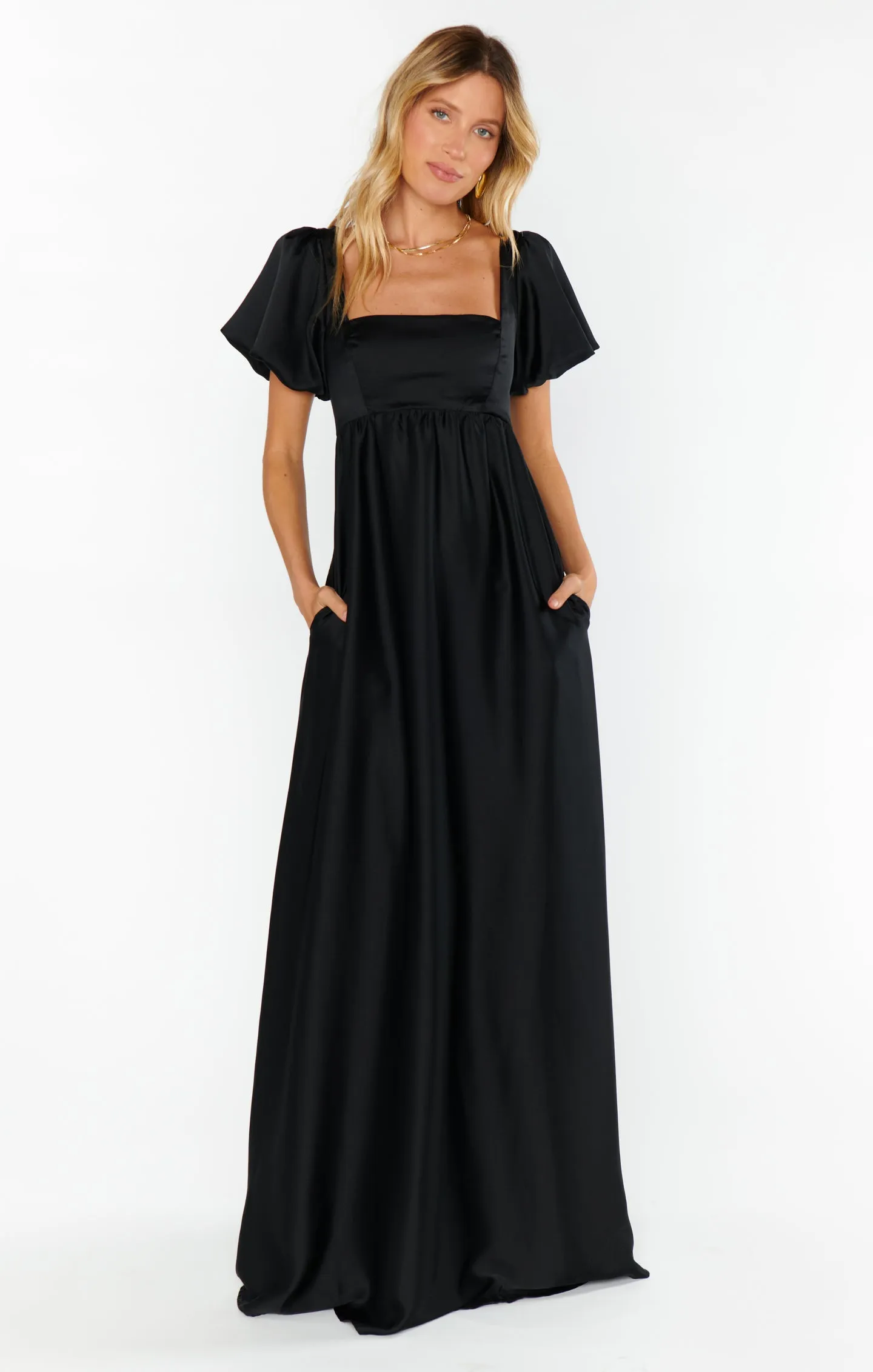 Nora Maxi Dress ~ Black Luxe Satin