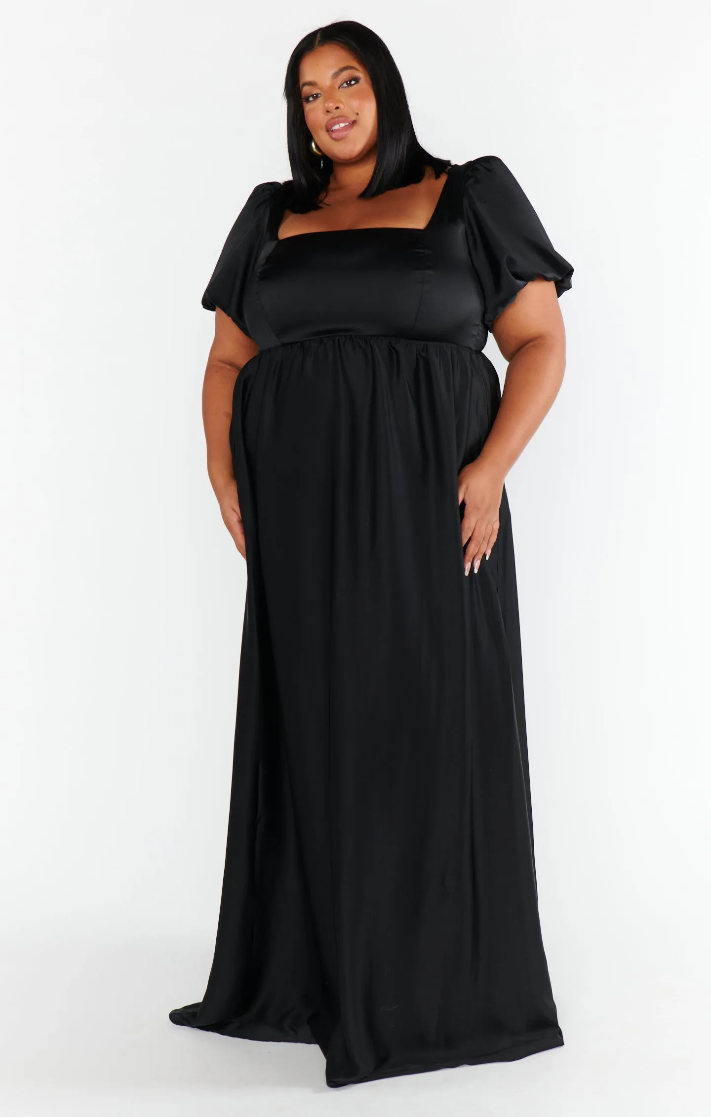 Nora Maxi Dress ~ Black Luxe Satin