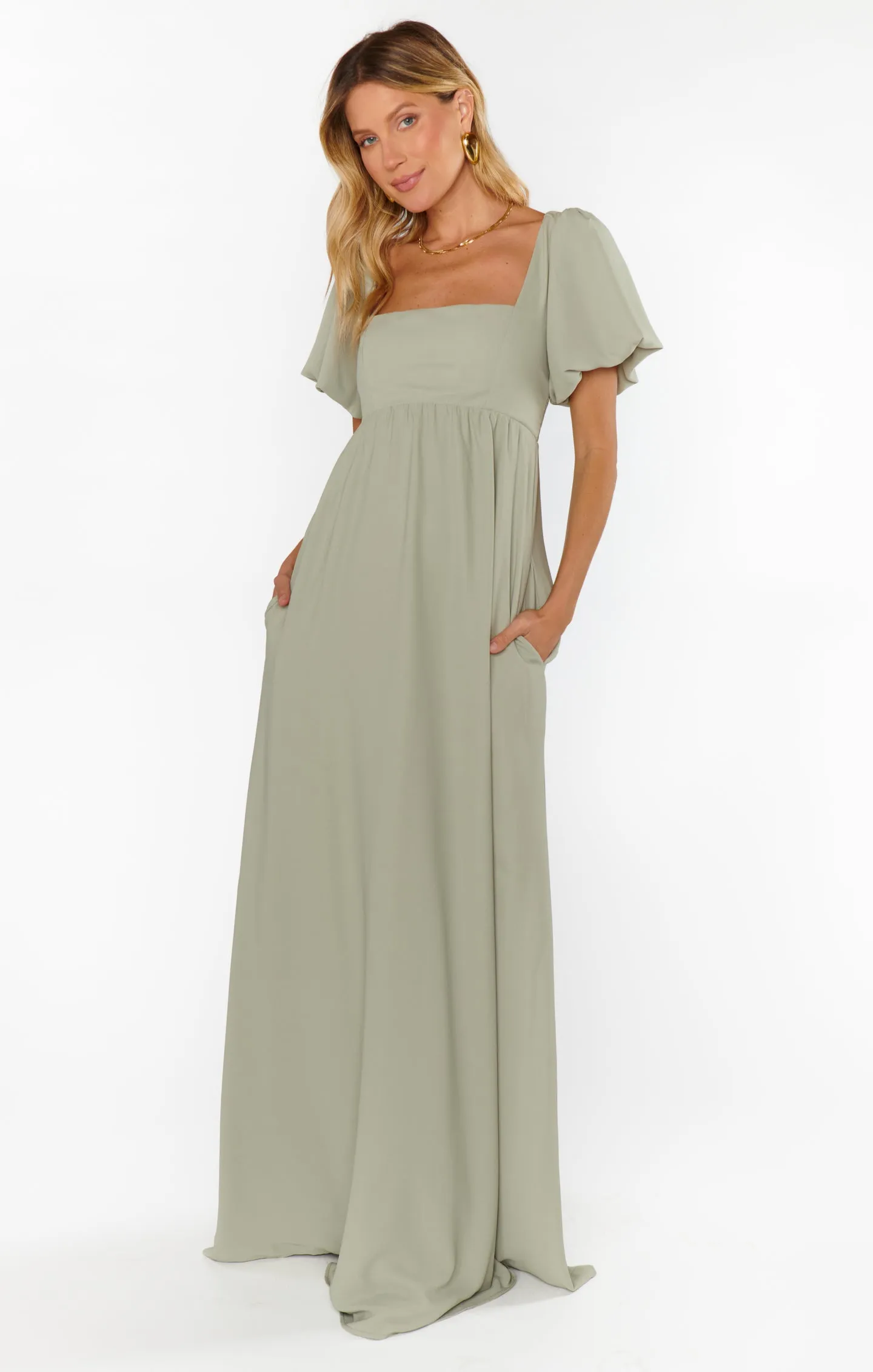 Nora Maxi Dress ~ Moss Green Crisp