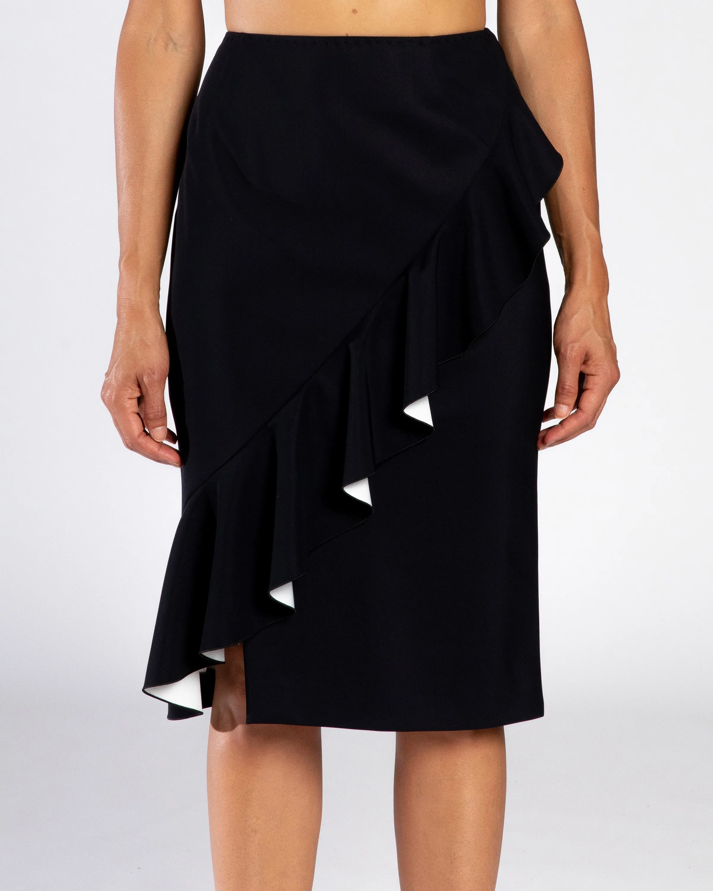 OFELIA Ruffled Pencil Skirt in Double Sided Jersey