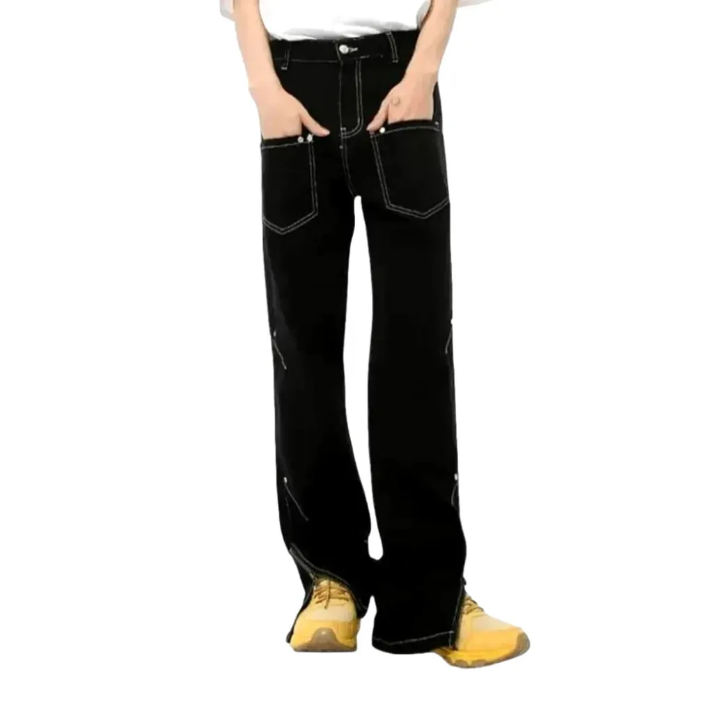 One-tone mid-waist men's jean pants