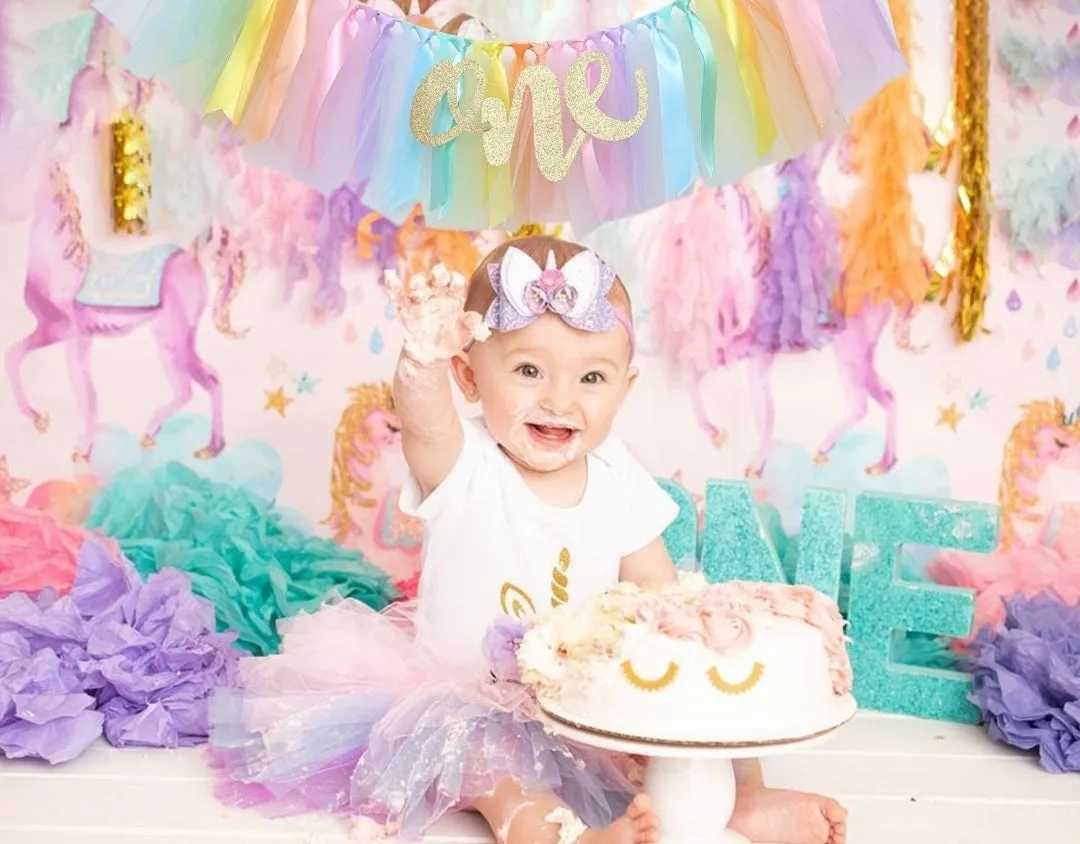 One Unicorn Birthday Romper with Tutu and Unicorn Headband  #1000931