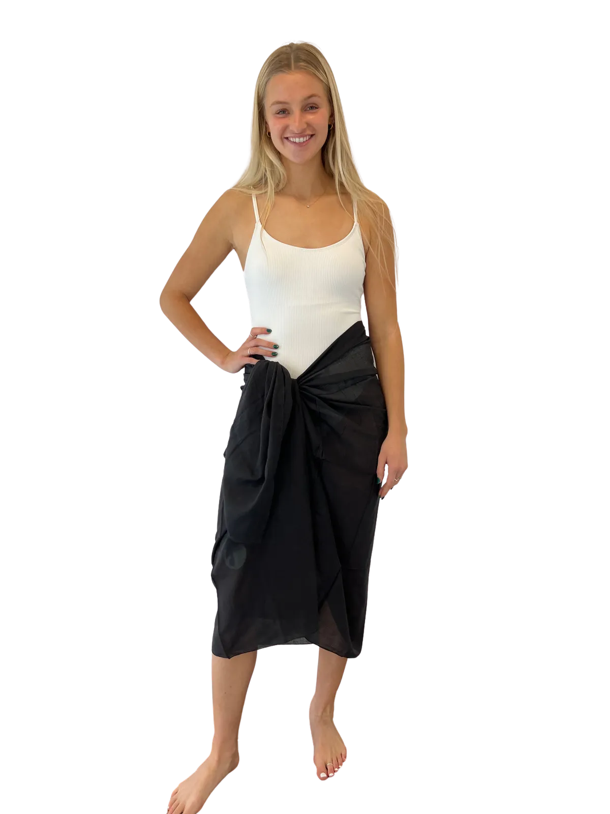 One World Lightweight Cotton Sarong Coverup - Black - FINAL SALE