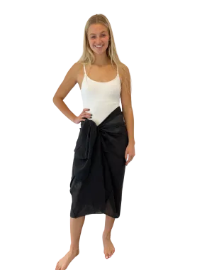 One World Lightweight Cotton Sarong Coverup - Black - FINAL SALE