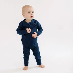 Organic Cotton Fleece Romper in Navy