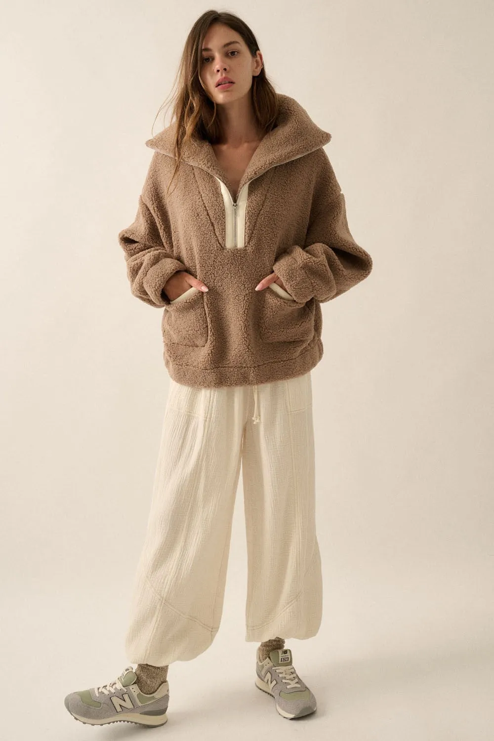 Oversized Sherpa Half Zip Pullover Jacket