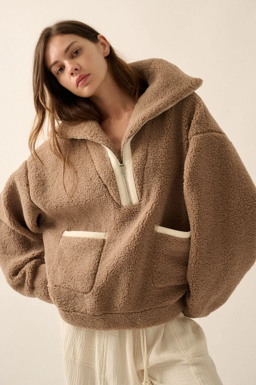 Oversized Sherpa Half Zip Pullover Jacket