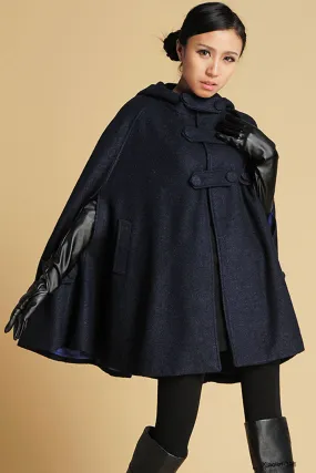 Oversized wool cape in Navy 0391#