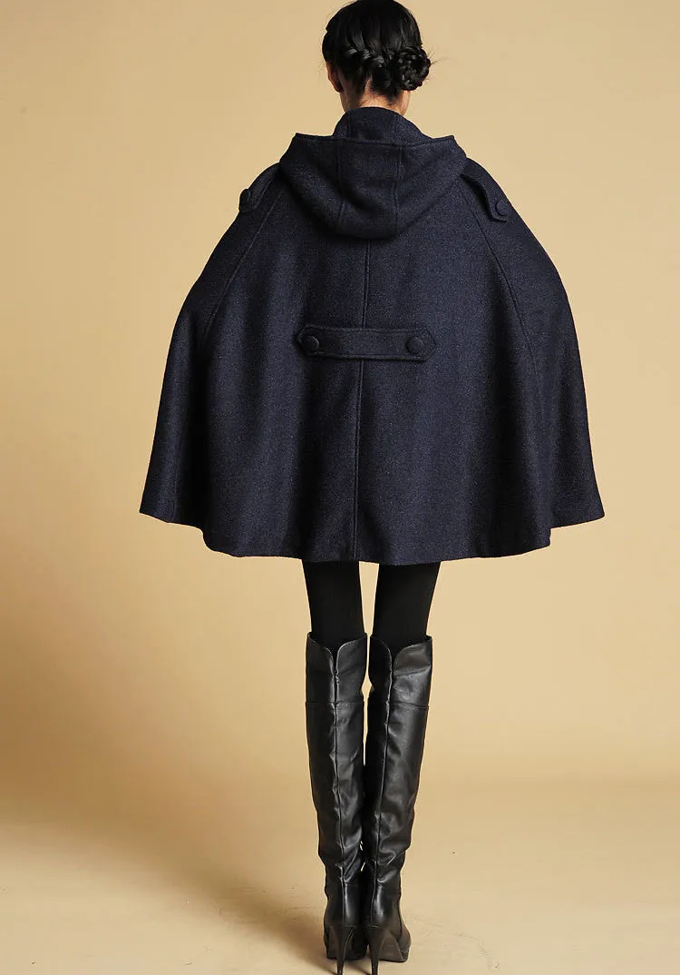 Oversized wool cape in Navy 0391#