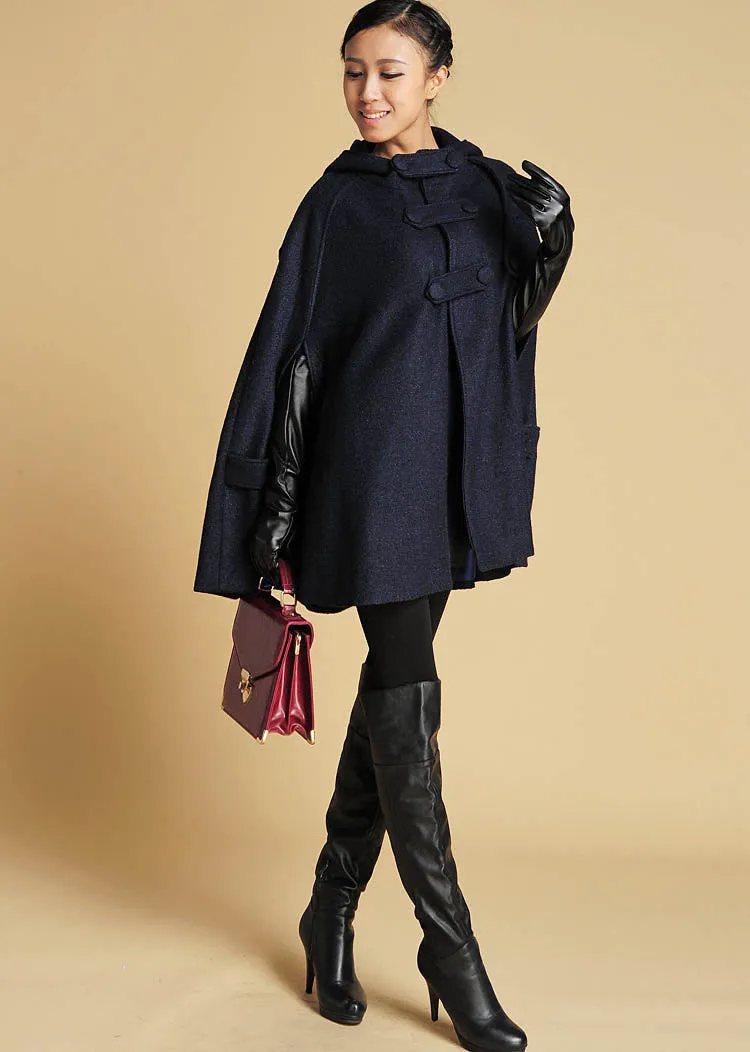 Oversized wool cape in Navy 0391#