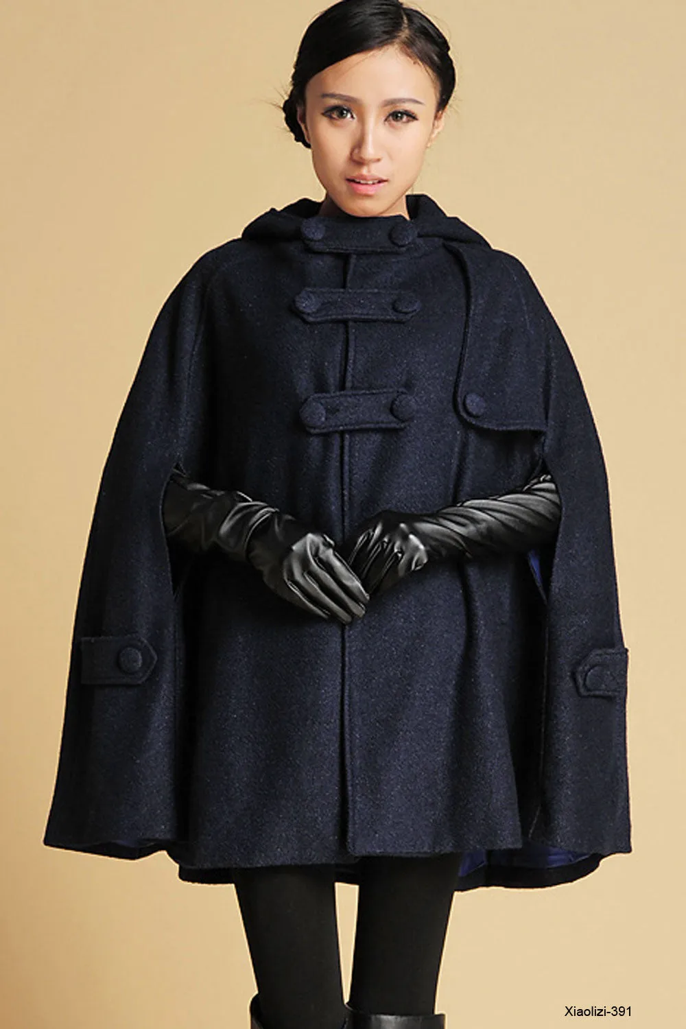 Oversized wool cape in Navy 0391#