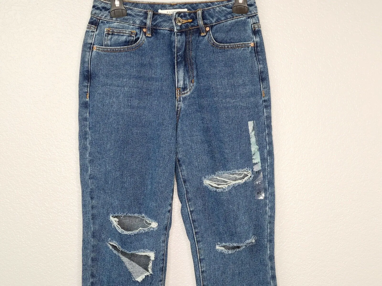 PacSun Los Angeles Women's Blue High Rise Distressed Mom Jeans Size 24