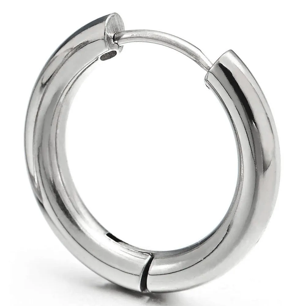 Pair Stainless Steel Plain Circle Huggie Hinged Hoop Earrings for Men Women