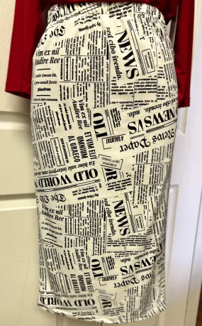 Pencil Skirt-White Newsprint