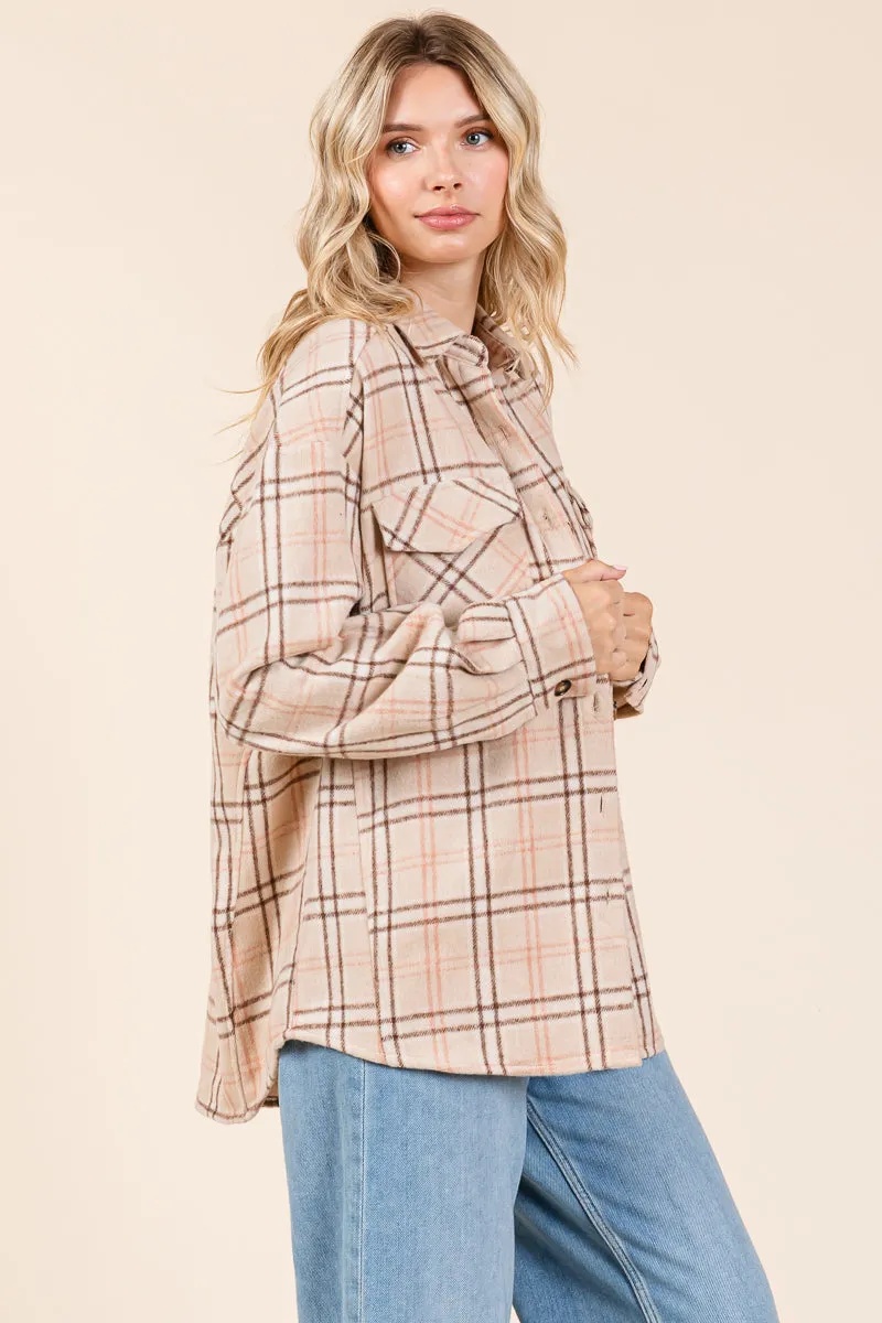 Plaid Long Sleeve Button Up Flannel Shacket Jacket