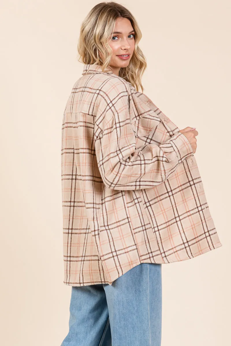 Plaid Long Sleeve Button Up Flannel Shacket Jacket