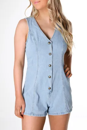 Polly Jean Denim Retro Romper Lakes Blue