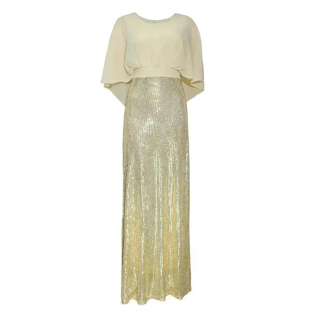 Polyester Stitching Chiffon Bat Sleeve Dress