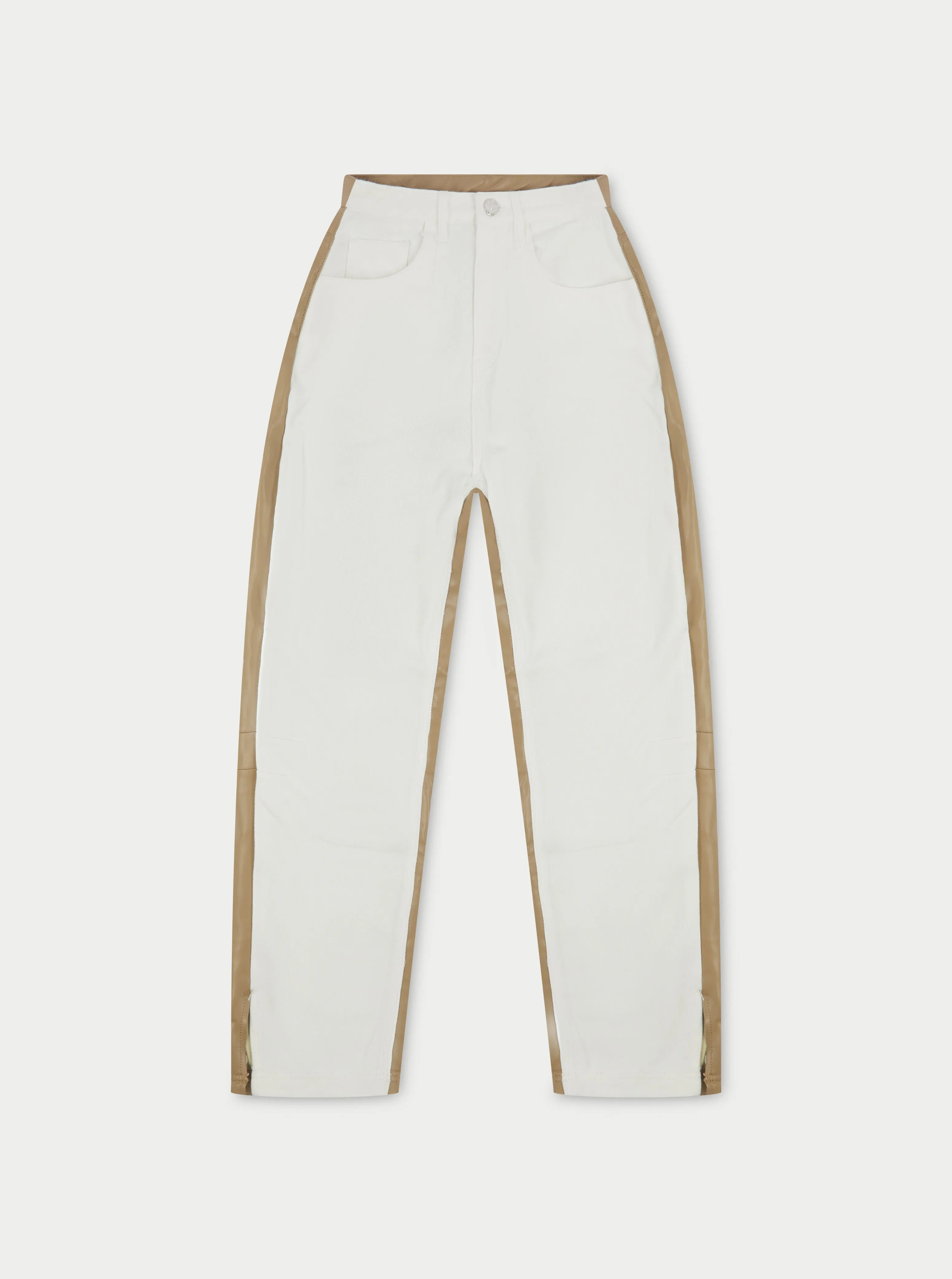 PU SPLICED DENIM JEANS - OFF WHITE/BEIGE