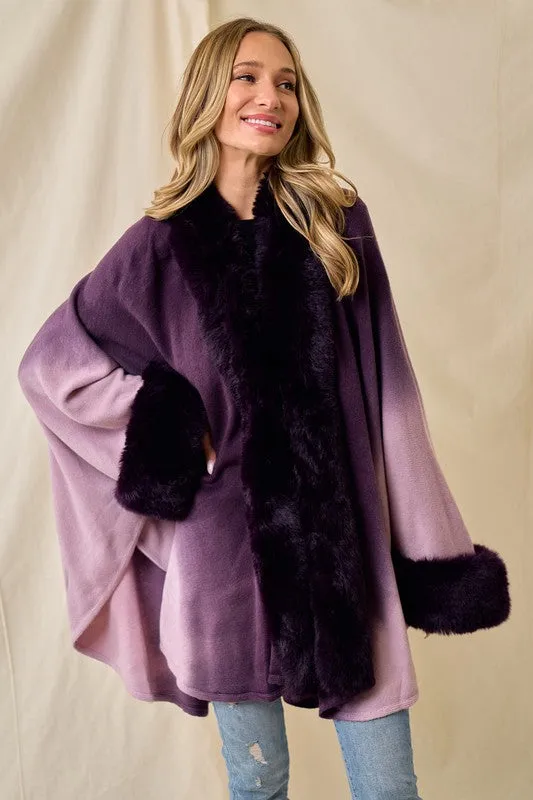 Purple Faux Fur Trim Ombre Cape