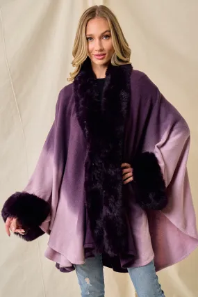 Purple Faux Fur Trim Ombre Cape