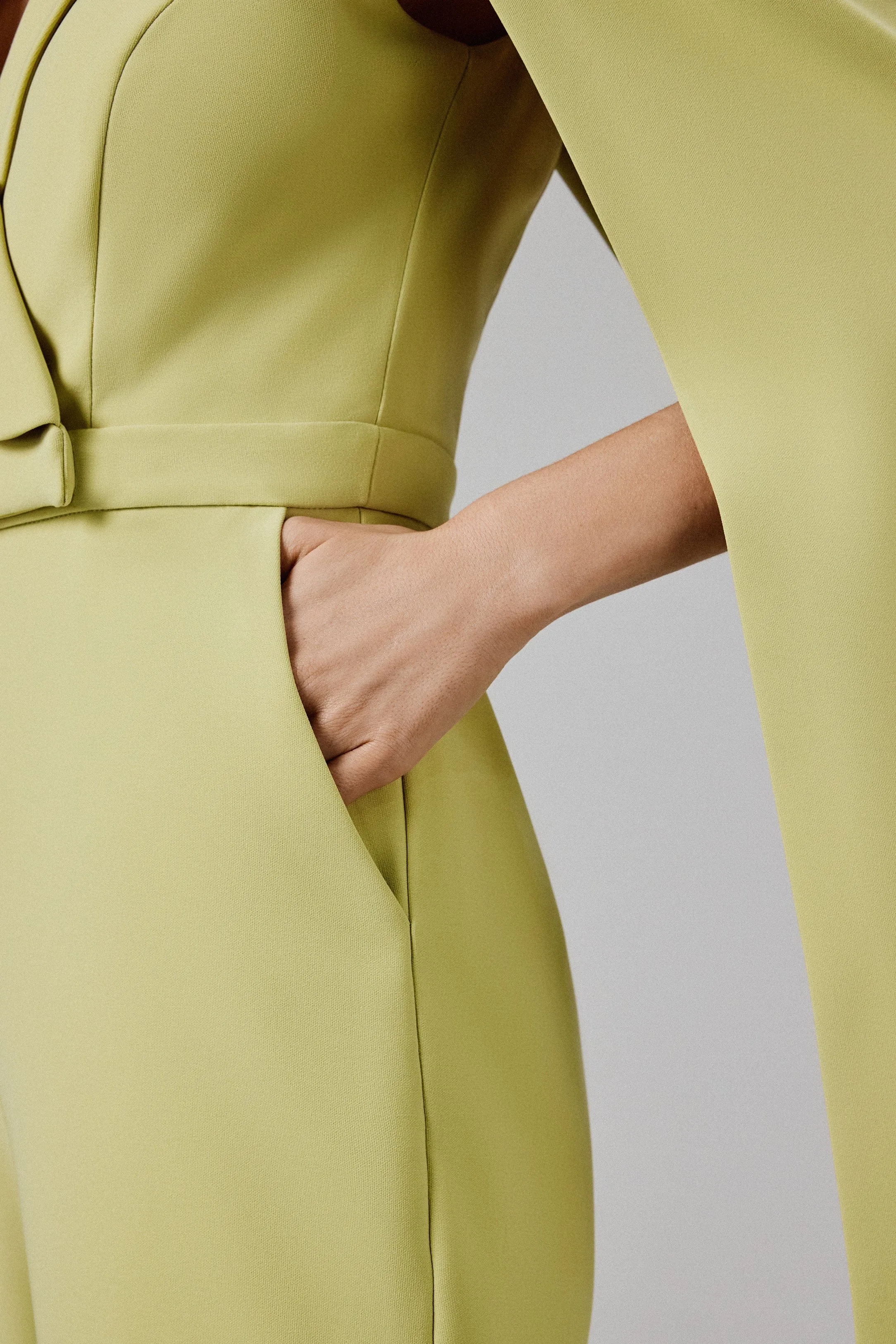 RAYNA Cape Style Tailored Jumpsuit in Lime Green