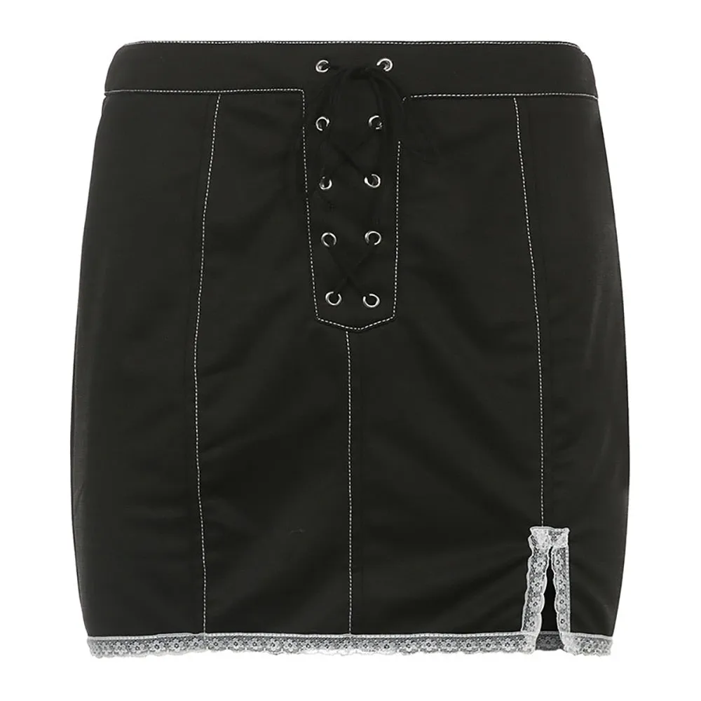 Retro Lace Bandage Mini Skirt